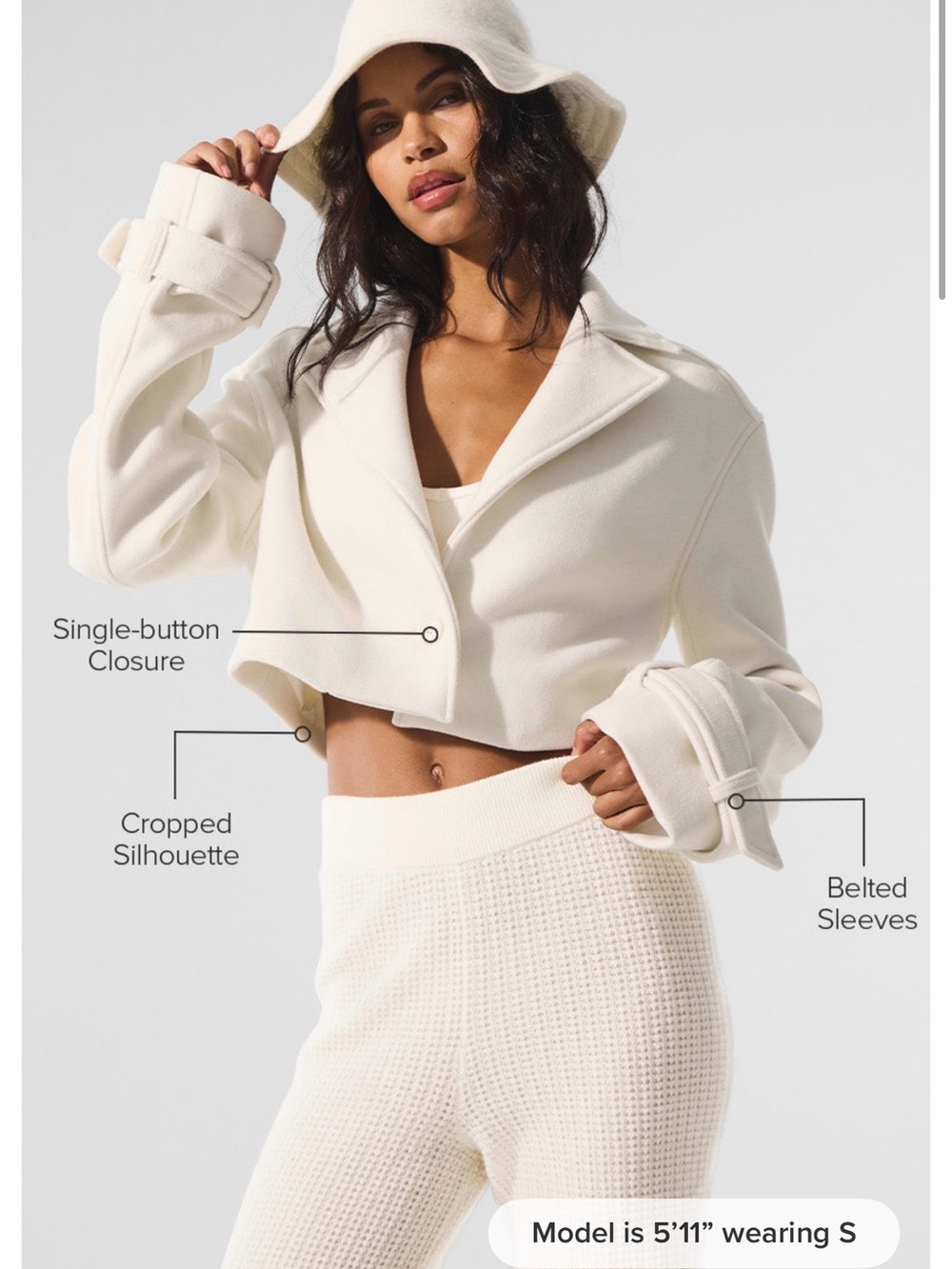 ALO Yoga Wool Cropped Metro Trench - Ivory
